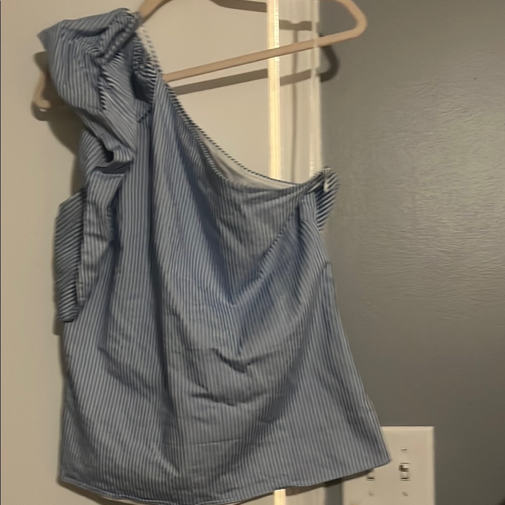 Banana Republic Blue Striped One-Shoulder Crop Top